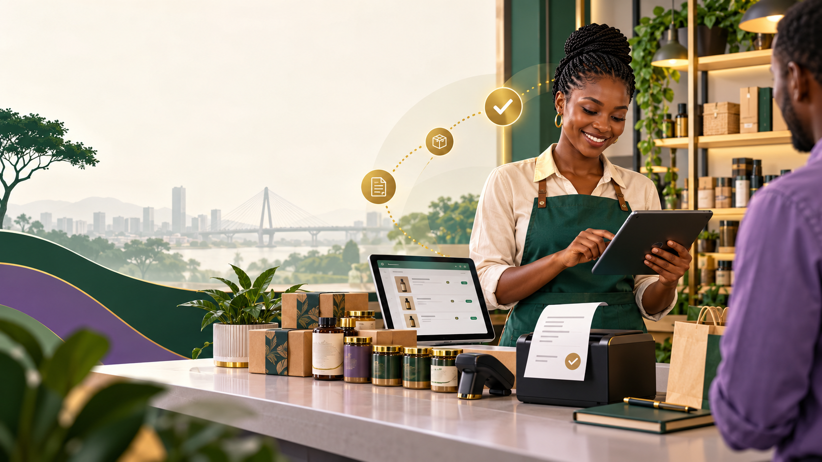 Zambian retailer preparing products and invoices for ZRA Smart Invoice